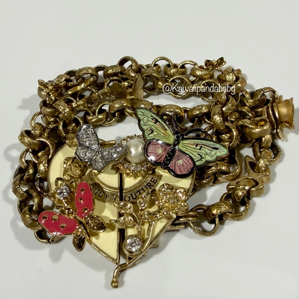 Rare Y2K Vintage Juicy Couture Heart Butterfly Flower Gold 3 Strand Bracelet